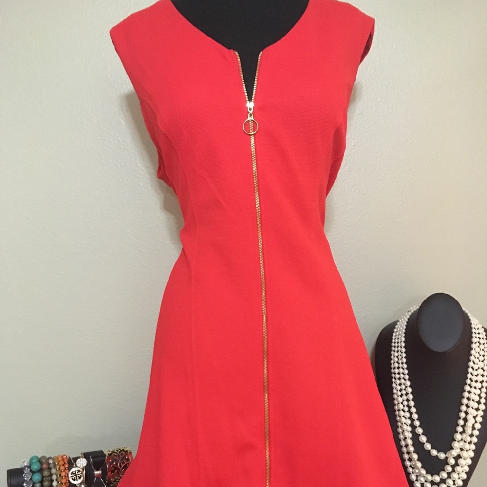 Orange Sleeveless Front Zip Dress